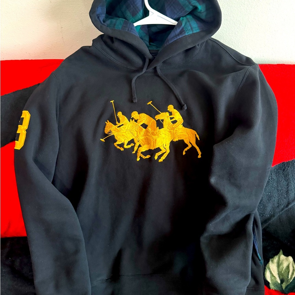 Polo Ralph Lauren Black W/ Gold Triple-Pony Fleece Hoodie Large